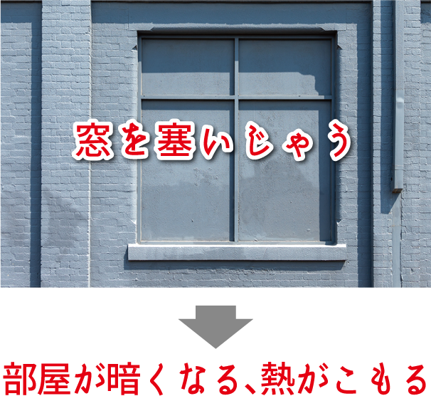 窓を塞いじゃう→部屋が暗くなる、熱がこもる